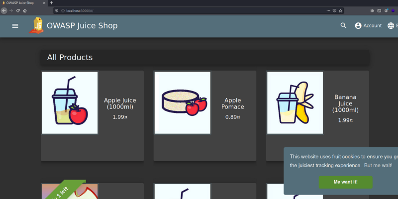 OWASP Juice Shop — Home screen!